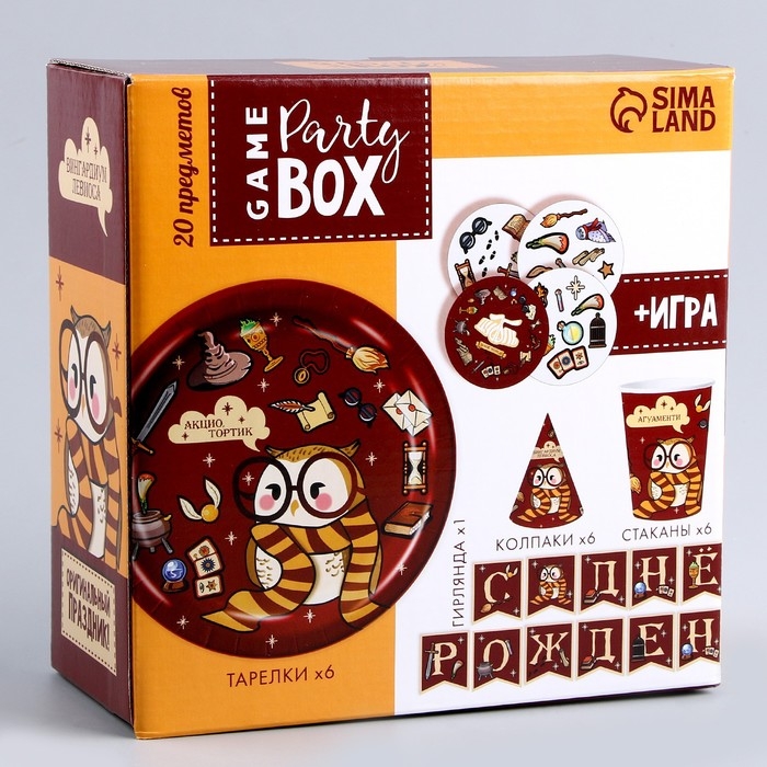 Набор бумажной посуды одноразовый Совушка&raquo;: 6 тарелок, 6 стаканов, 6 колпаков