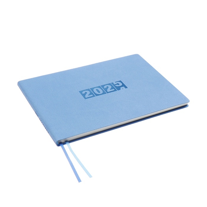 Еженедельник датированный 2025 года, 181х127 мм, 64 листа ESCALADA, мягкая обложка из искусственной кожи, блинтовое тиснение, кремовый блок 70 г/м&sup2;, голубой