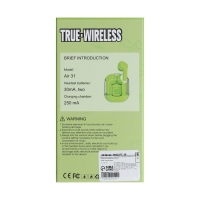 Наушники беспроводные Air31, TWS, вакуумные, BT 5.0, 45/230 мАч, прозрачные, зелёные