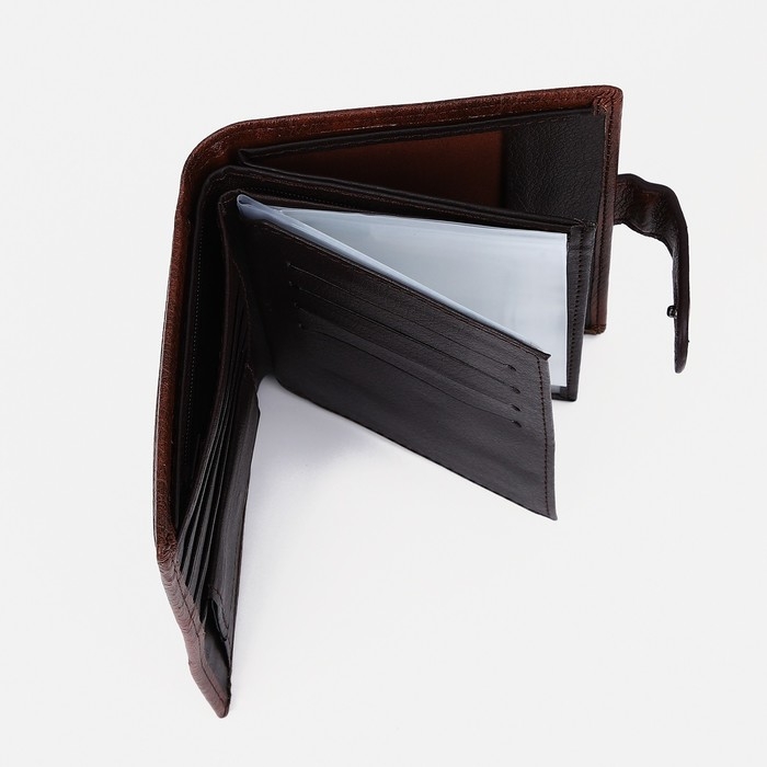 Портмоне мужское на кнопке, 3 в 1, для автодокументов, паспорта, карт, купюр, цвет коричневый Портмоне мужское на кнопке, 3 в 1, для автодокументов, паспорта, карт, купюр, цвет коричневый