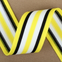 Тесьма трикотажная лампас 40 мм, 9,1 &plusmn; 0,5 м, цвет жёлтый/чёрный/белый