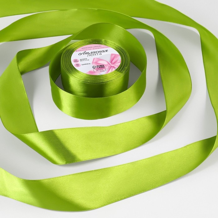 Лента атласная, 40 мм &times; 23 &plusmn; 1 м, цвет светло-оливковый №184