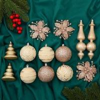 Ёлочные игрушки, пластик, набор 13 шт "Изыски праздника" белый золото Ёлочные игрушки, пластик, набор 13 шт "Изыски праздника" белый золото