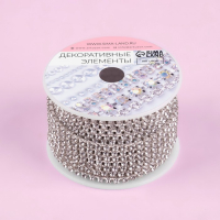 Цепь со стразами, металл, стекло, 2,5 мм, 9 ± 1 м, цвет серебряный Цепь со стразами, металл, стекло, 2,5 мм, 9 ± 1 м, цвет серебряный