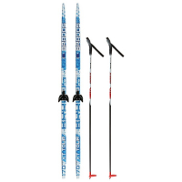 Комплект лыжный: пластиковые лыжи 170 см с насечкой, стеклопластиковые палки 130 см, крепления NN75 мм, цвета МИКС