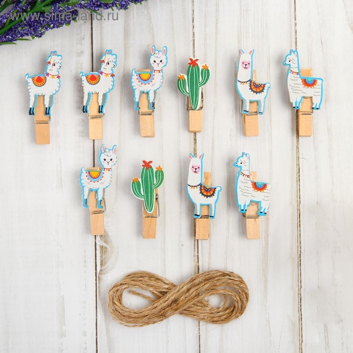 Набор декоративных прищепок Набор декоративных прищепок "Ламы" набор 10 шт.