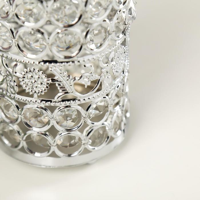 Подсвечник металл, стекло на 1 свечу Подсвечник металл, стекло на 1 свечу "Кристаллы и подсолнухи" серебро 13х9х9 см