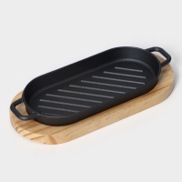 Сковорода на деревянной подставке &laquo;Овал гриль&raquo;, с ручками 26&times;10&times;2,5 см