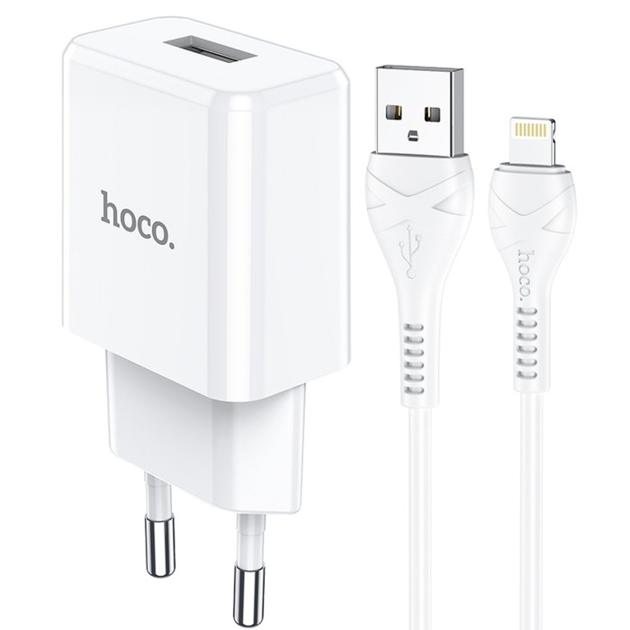 Сетевое зарядное устройство Hoco N9, USB - 2.1 А, кабель Lightning 1 м, белый Сетевое зарядное устройство Hoco N9, USB - 2.1 А, кабель Lightning 1 м, белый