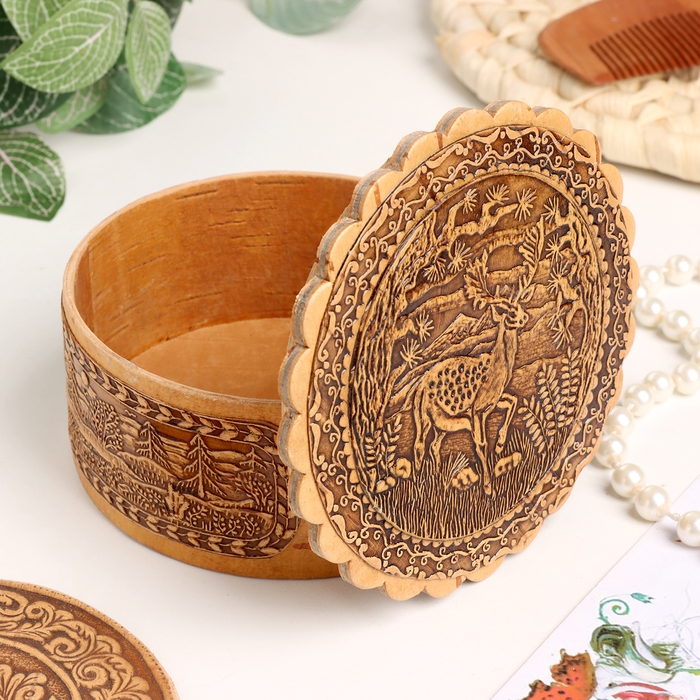 Шкатулка "Олень", 100 х 40 мм, береста