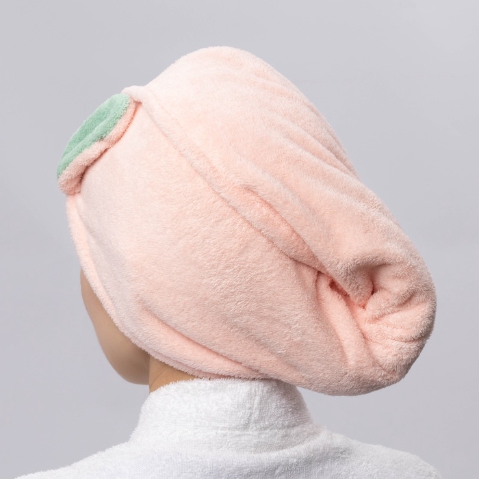 Чалма для сушки волос Доляна &laquo;Ушки&raquo;, микрофибра, с пуговкой, цвет розовый