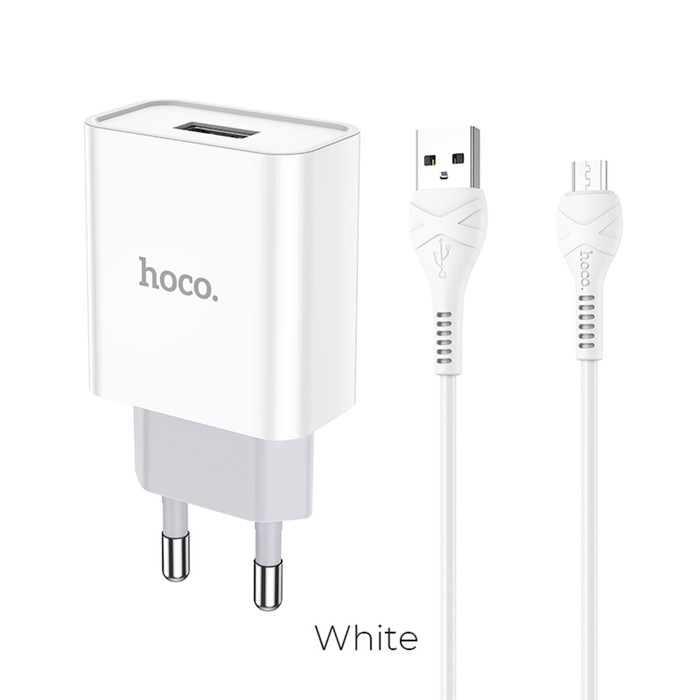 Сетевое зарядное устройство Hoco C81A, USB, 2.1 А, кабель microUSB 1 м, белый Сетевое зарядное устройство Hoco C81A, USB, 2.1 А, кабель microUSB 1 м, белый