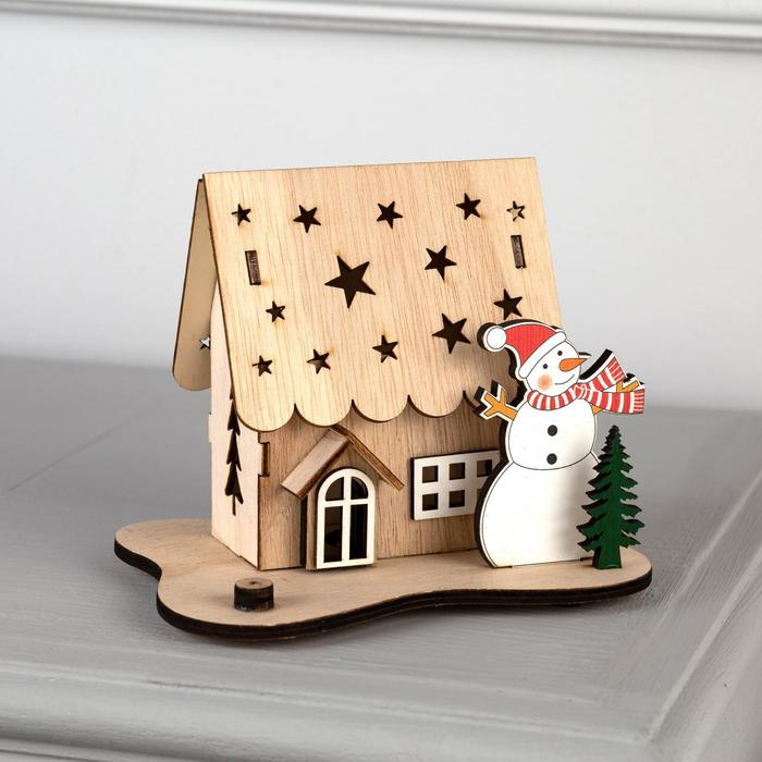 Светодиодная фигура &laquo;Дом со снеговиком&raquo; 11 &times; 15 &times; 3 см, дерево, батарейки LR41х3 (в комплекте), свечение тёплое белое