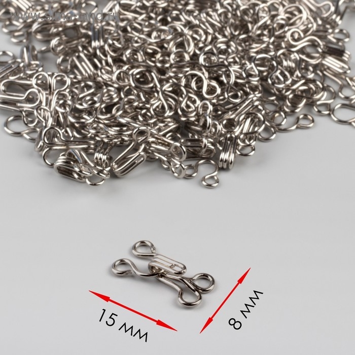 Крючок пришивной №2, 15 &times; 8 мм, 100 шт, цвет серебряный