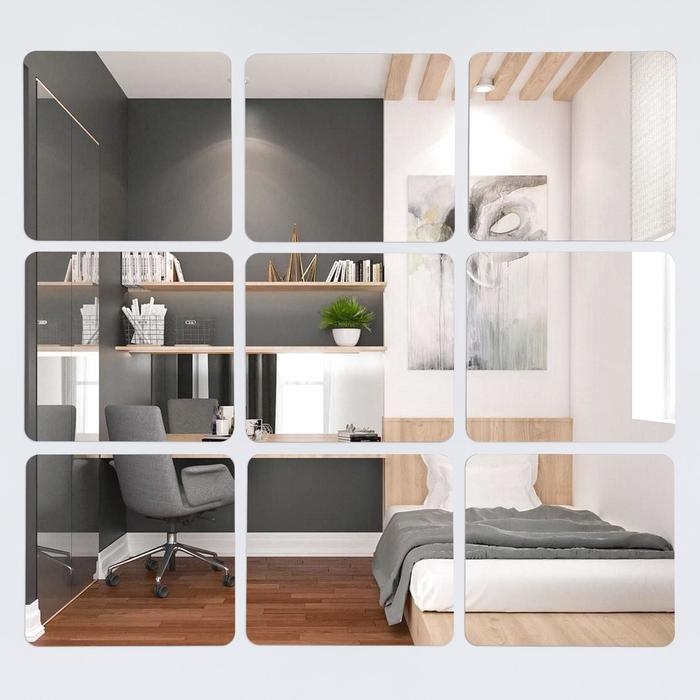 Наклейки интерьерные "Квадратики", зеркальные, декор настенный, набор 9 шт, 15 х 15 см