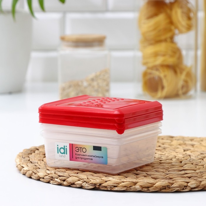 Набор пищевых контейнеров &laquo;Asti&raquo;, 3 шт, 500 мл, квадратный, прозрачные, крышка красная