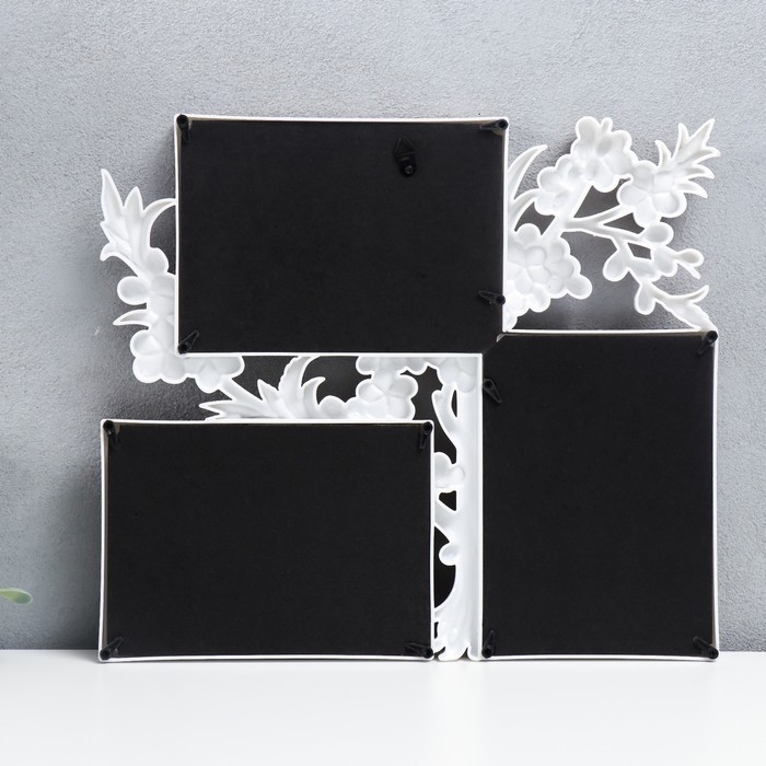 Фоторамка пластик на 3 фото 10х15 см Фоторамка пластик на 3 фото 10х15 см "Цветущая вишня" золотисто-белая 33х29 см