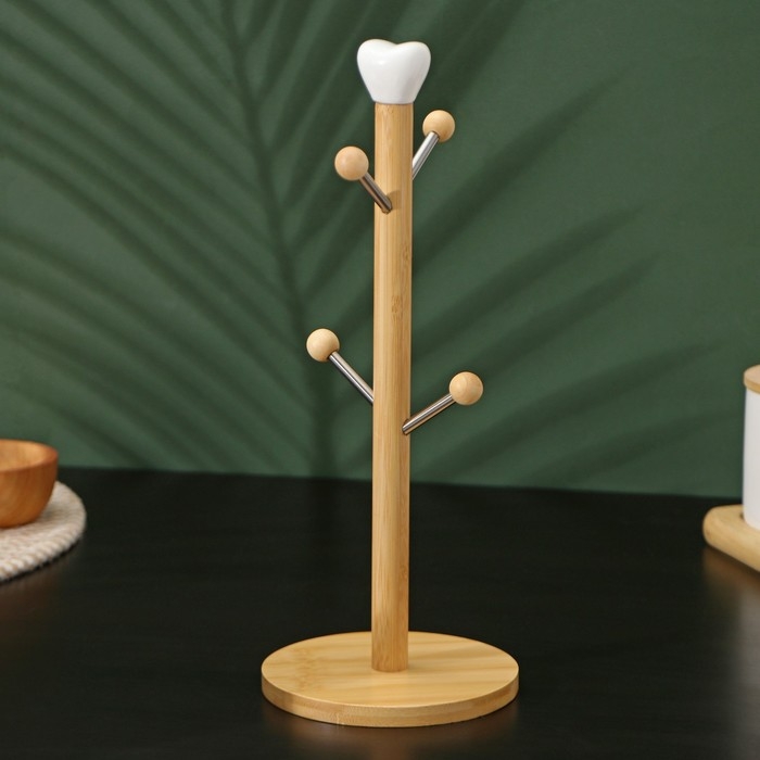 Набор фарфоровых кружек на деревянной подставке BellaTenero, 4 предмета: 400 мл, цвет белый Набор фарфоровых кружек на деревянной подставке BellaTenero, 4 предмета: 400 мл, цвет белый