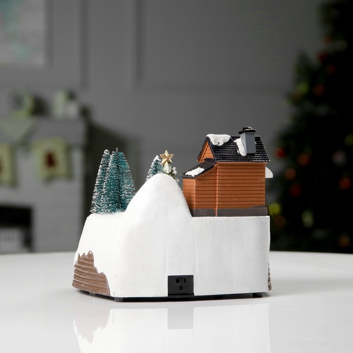 Светодиодная фигура &laquo;Поезд и ёлка&raquo; 20 &times; 20 &times; 16 см, полистоун, батарейки ААх3 (не в комплекте), USB, свечение тёплый белый