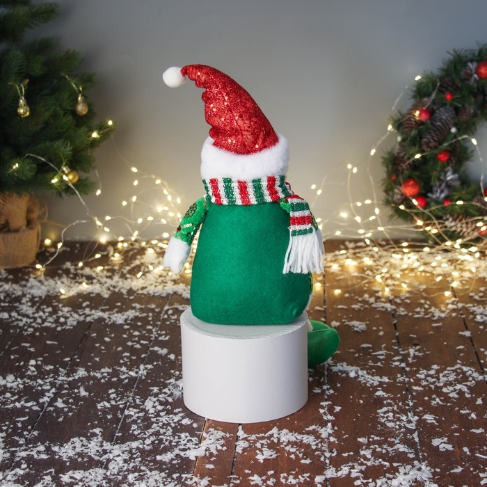 Мягкая игрушка "Снеговик в сияющем костюме и шарфике" 49х19 см, красно-зелёный