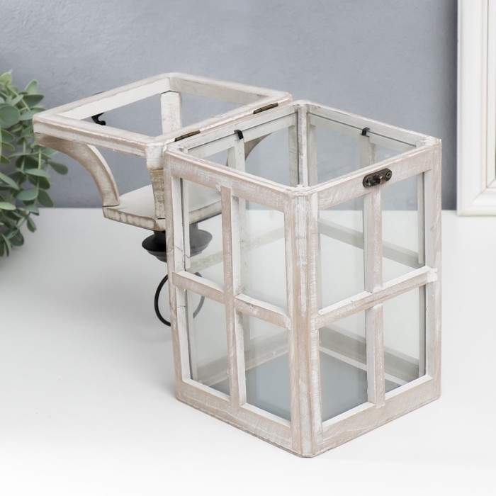 Подсвечник дерево Подсвечник дерево "Фонарь - веранда" белый состаренный набор 2 шт 35х15х15, 53х20х20 см