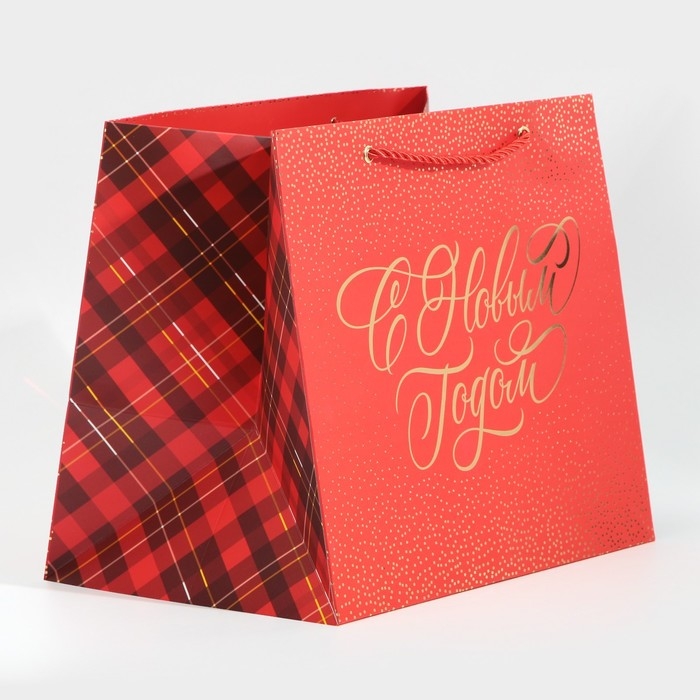 Пакет подарочный новогодний ламинированный &laquo;Клетка&raquo;, 25 х 23 х 18 см, Новый год