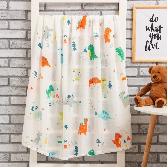 Пелёнка муслиновая Крошка Я &laquo;Дино&raquo; 120х110 см, двухслойная, 70% бамбук, 30% хлопок