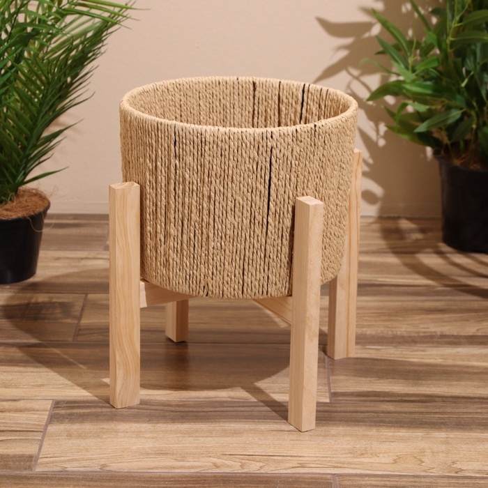 Набор плетёных кашпо, 3 шт, 29х29х22 см, цв. тёмно-бежевый