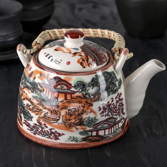 Чайник керамический заварочный с металлическим ситом &laquo;Пейзаж&raquo;, 600 мл