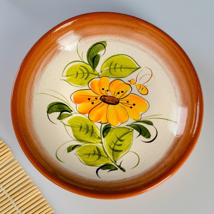 Набор для блинов 7 предметов: 1 шт. блинница, 6 шт. тарелок, с росписью, нектар Набор для блинов 7 предметов: 1 шт. блинница, 6 шт. тарелок, с росписью, нектар