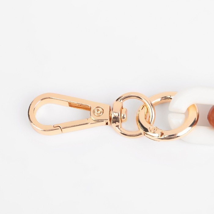 Цепочка для сумки, пластиковая, с карабинами, 24 &times; 18 мм, 30 см, цвет коричневый/белый/золотой