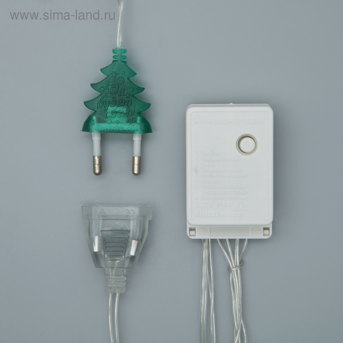 Гирлянда &laquo;Занавес&raquo; 2 х 1.5 м с насадками &laquo;Ёжики&raquo;, IP20, прозрачная нить, 360 LED, свечение белое, 8 режимов, 220 В