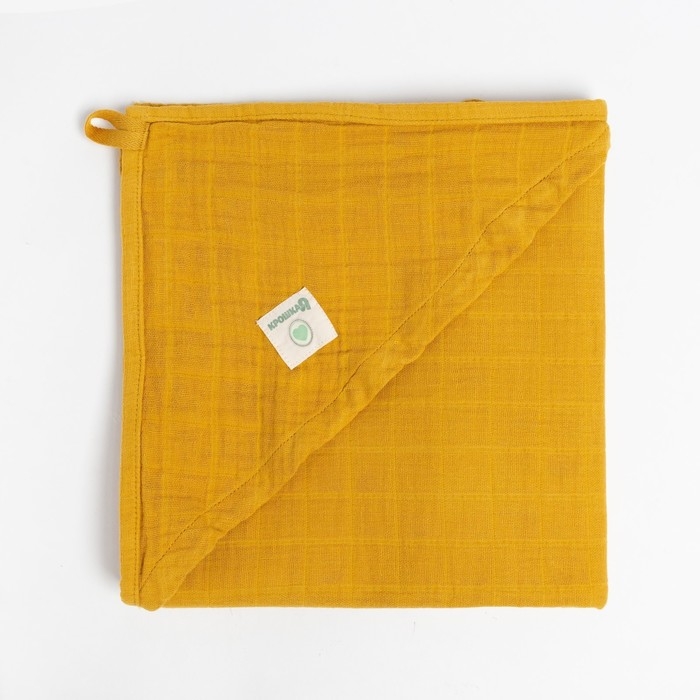 Полотенце уголок муслиновое Крошка Я, 75х75 см, цвет горчичный, 100% хлопок, 3-сл, 180 гр/м2