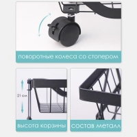 Накопитель складной на колесах, 3 полки, 35,3×27,3×53,3 см, цвет чёрный Накопитель складной на колесах, 3 полки, 35,3×27,3×53,3 см, цвет чёрный
