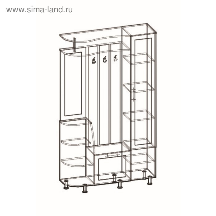 Прихожая Ксения-2 правая, 2050х1200х350, Венге/Дуб молочный
