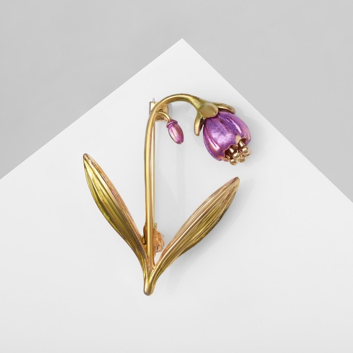 Брошь &laquo;Цветок&raquo; колокольчик, цвет сиренево-зелёный в золоте