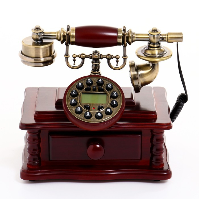 Ретро-телефон с выдвижным ящиком, темное дерево, 16х23х25 см Ретро-телефон с выдвижным ящиком, темное дерево, 16х23х25 см