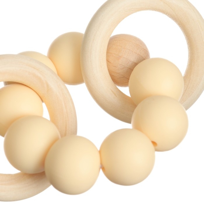Прорезыватель силиконовый с деревянным кольцом, цвет бежевый, Mum&Baby Прорезыватель силиконовый с деревянным кольцом, цвет бежевый, Mum&Baby