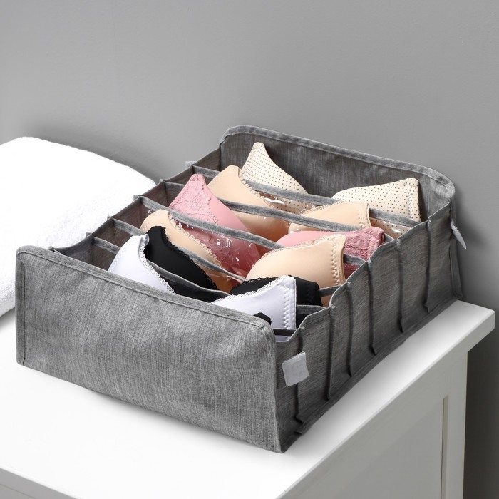 Органайзер для хранения белья Доляна, 7 ячеек, 35×30×13 см, цвет серый Органайзер для хранения белья Доляна, 7 ячеек, 35×30×13 см, цвет серый