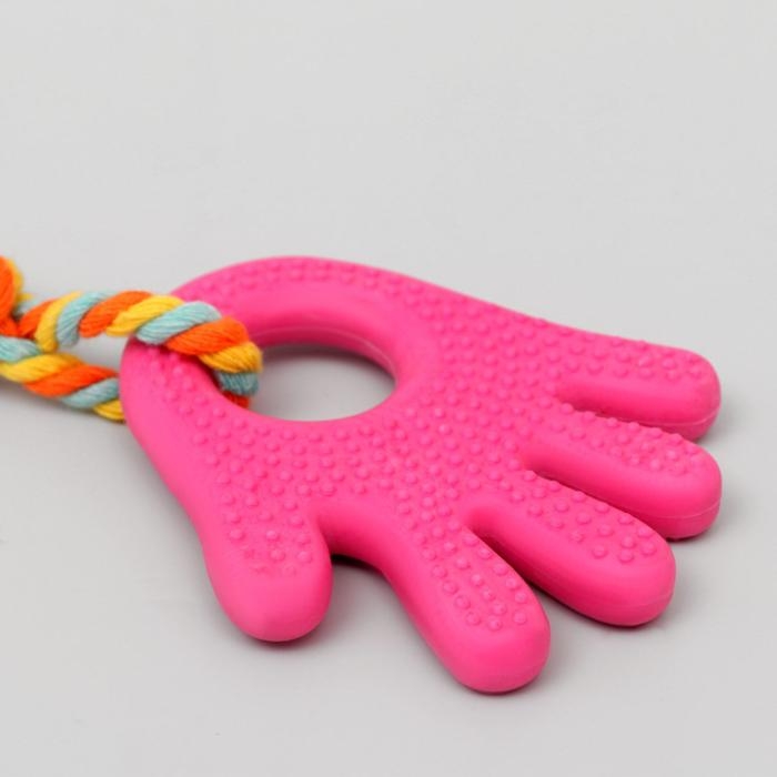Игрушка жевательная с канатом для собак Игрушка жевательная с канатом для собак "Ладошка", 10 см, розовая