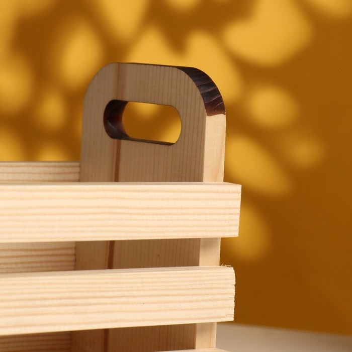 Кашпо деревянное трехреечное с ручками 24,5х10х13 см натуральный