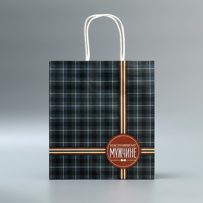 Пакет подарочный крафтовый, упаковка, &laquo;Клетка&raquo;, 22 х 25 х 12 см