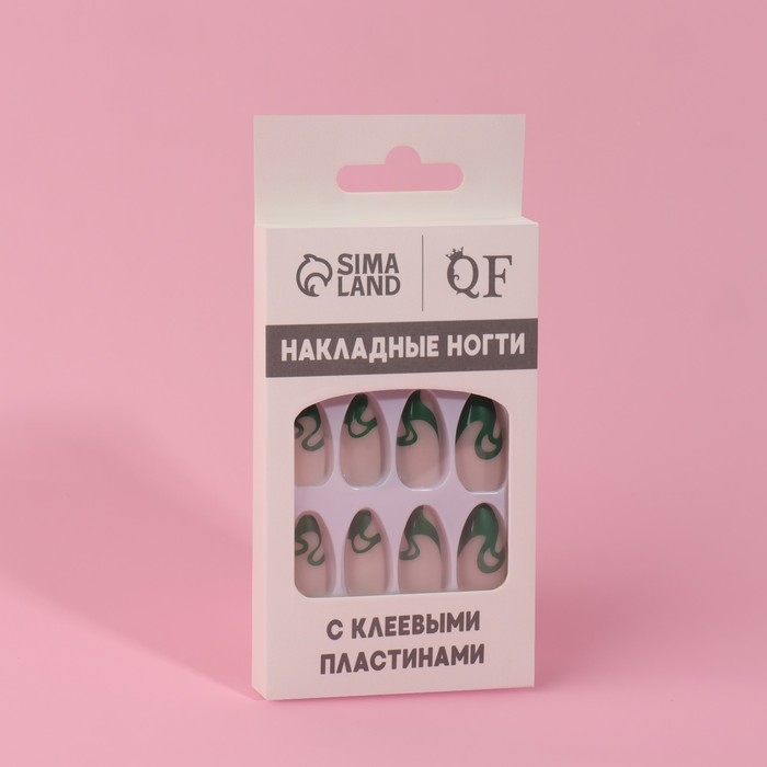 Накладные ногти &laquo;Pattern&raquo;, 24 шт, с клеевыми пластинами, форма миндаль, бежевые, зелёные