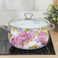 Кастрюля эмалированная «Пион», 5.1 л, стеклянная крышка, индукция Кастрюля эмалированная «Пион», 5.1 л, стеклянная крышка, индукция