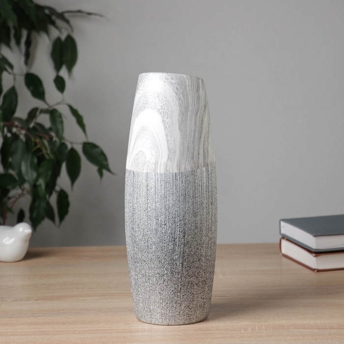 Ваза керамика настольная "Бригэм" бочка скос, d-6см, h-29,5х10 см, бело-серый