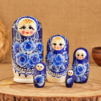 Матрёшка &laquo;Гжель&raquo;, высокая, 5 кукольная, люкс
