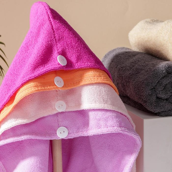 Чалма для сушки волос Доляна, микрофибра, с пуговкой, цвет розовый