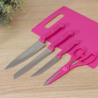 Набор кухонных принадлежностей, 5 предметов: ножи 12 см, 17 см, 17,5 см, доска, цвет МИКС Набор кухонных принадлежностей, 5 предметов: ножи 12 см, 17 см, 17,5 см, доска, цвет МИКС