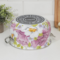 Кастрюля эмалированная &laquo;Пион&raquo;, 5.7 л, стеклянная крышка, индукция