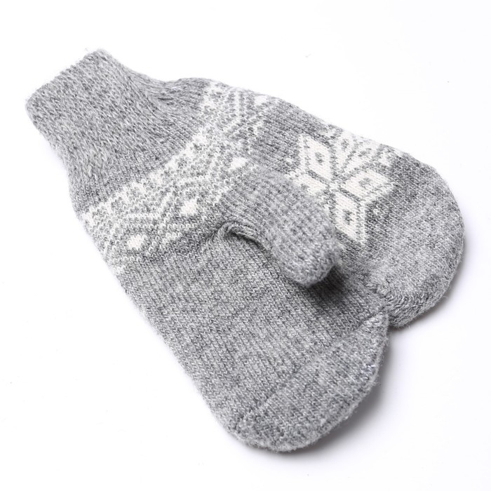 Новый год. Варежки женские шерстяные &laquo;Снежинка&raquo;, цвет светло-серый, размер 20-22